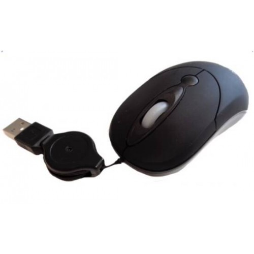 *MINIMOUSE USB GOMMATO COLORE NERO FILO RETRATTILE