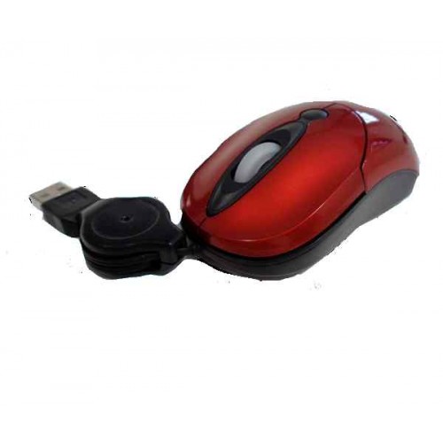 MINIMOUSE USB GOMMATO COLORE NERO E ROSSO FILO RETRATTILE