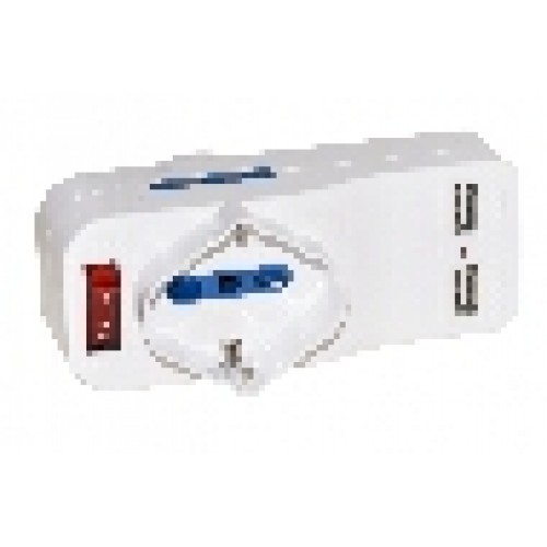 ADATTATORE 1 SPINA ITALIANA TRIPOLARE 16A RUOTABILE + 2 PRESE ITA 10/16A + 2 PORTE USB CON INTERRUTTORE