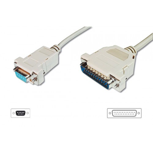 CAVO SERIALE RS232 NULL MODEM (INCROCIATO) CONNETTORI 9 POLI FEMMINA 25 MASCHIO MT 3