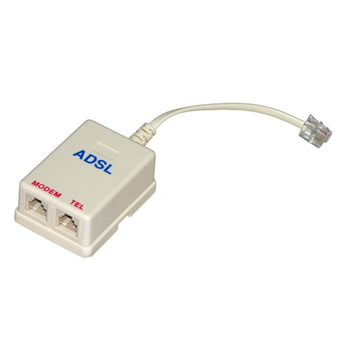 FILTRO/SDOPPIATORE ADSL CON 2 PRESE RJ11 6 POLI FEMMINA + 1 SPINA RJ11 6 POLI MASCHIO